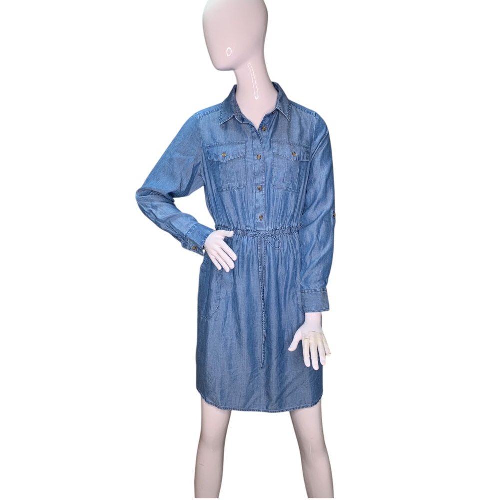 Time and Tru NWT Chambray Shirt Dress Long Sleeve Button-Down Medium Wash XS